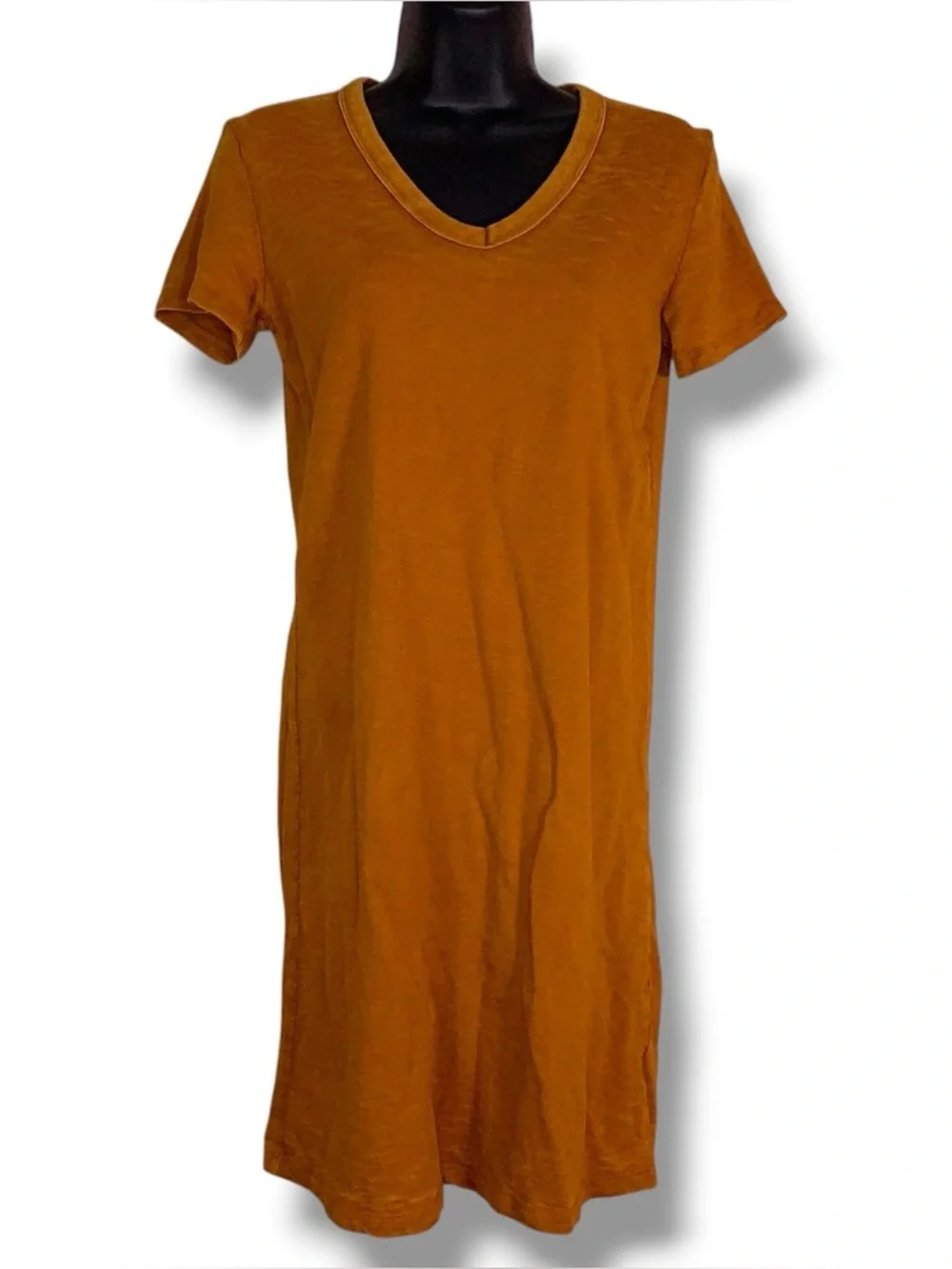 XS Universal Thread Mustard Yellow Dress Vneck Short Sleeve Cotton Stretch